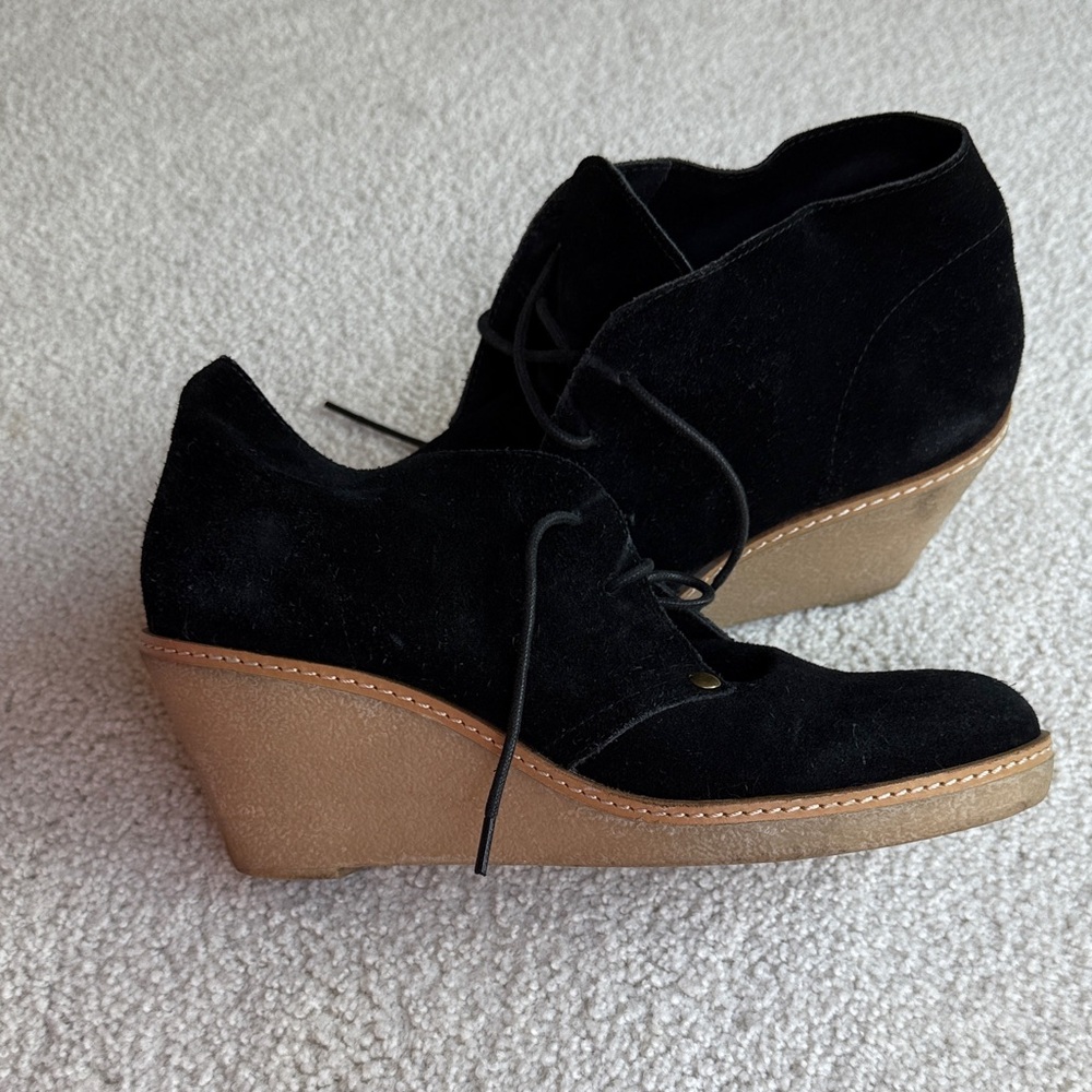 Lucky Brand Black Suede Wedge Booties